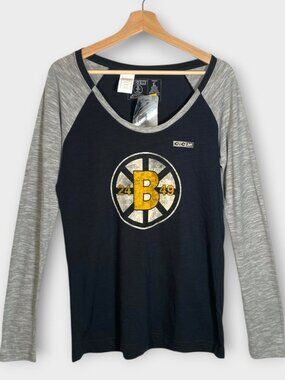 CCM Boston Bruins Slub T-shirt Womens Large Marled 100% Cotton Retro NEW